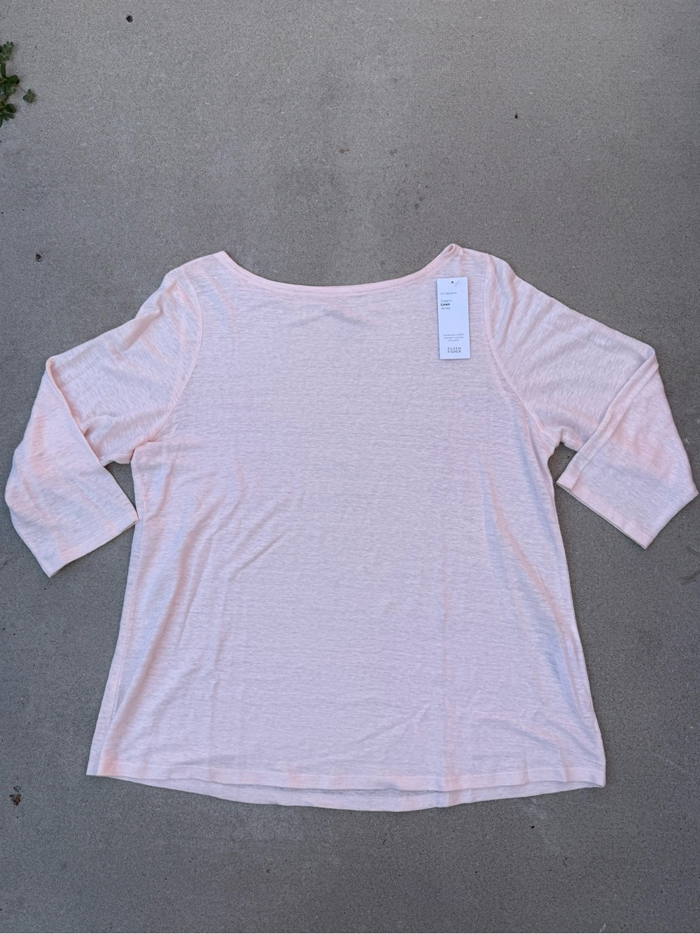 NWT Eileen Fisher Pink Scoop Neck Long Sleeve Top Organic Jersey Linen Size L
